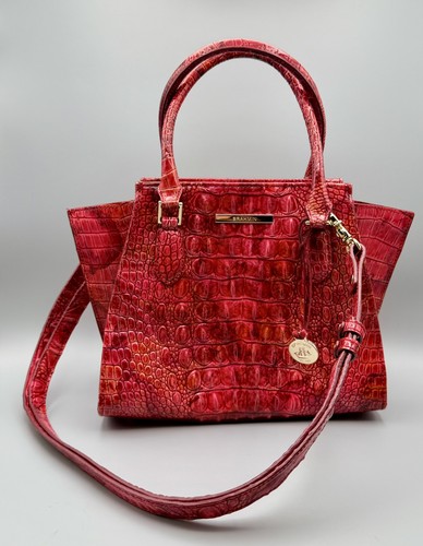 BRAHMIN MINI PRISCILLA SATCHEL Red Dragon EUC Embossed Leather BEAUTIFUL