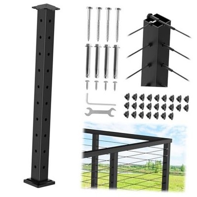 Cable Railing T-Drilled Corner Post - Three Sides - 36'' T Corner Post