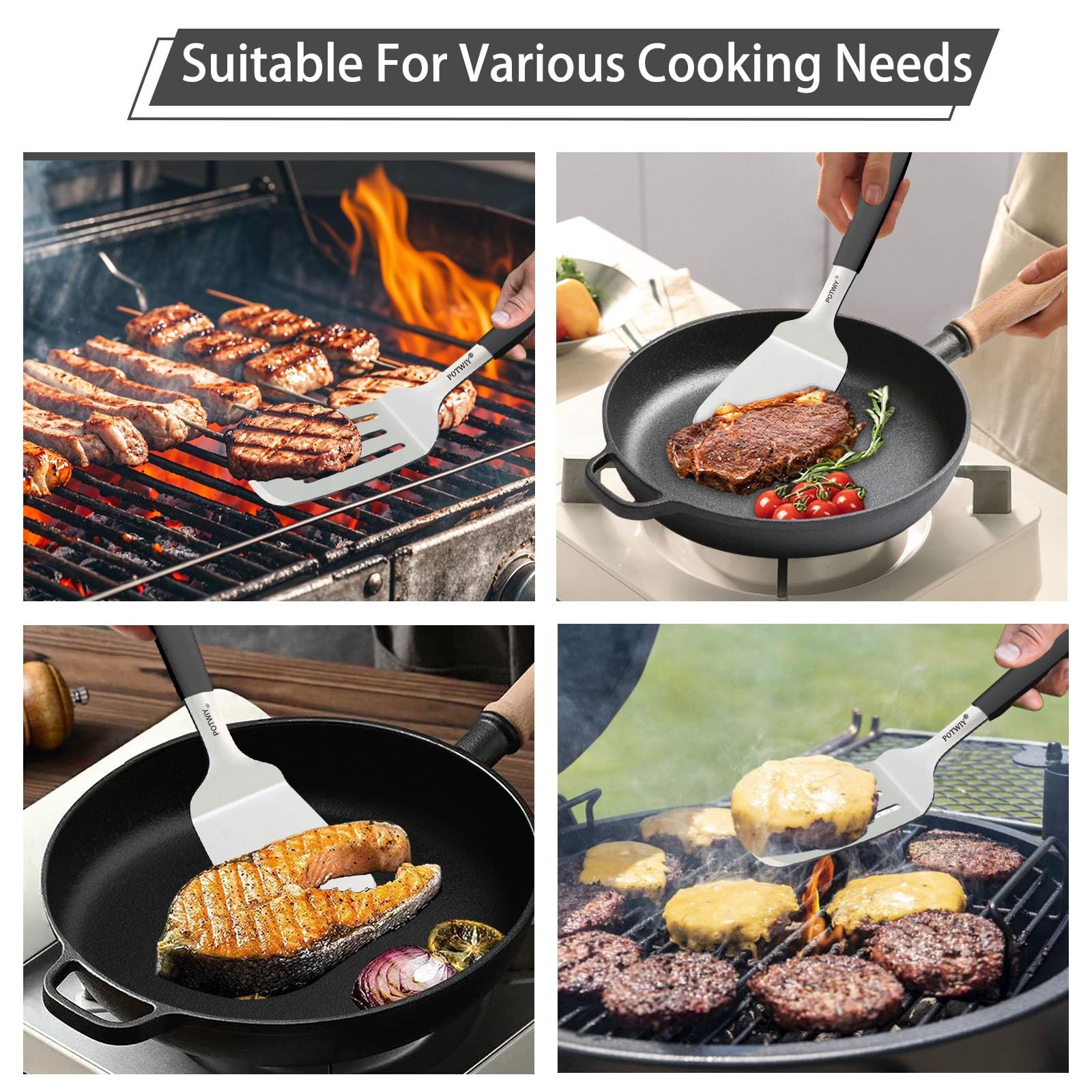 Stainless Steel Wide Spatula Set, Heavy Duty Large Metal Spatulas for Cast Ir...