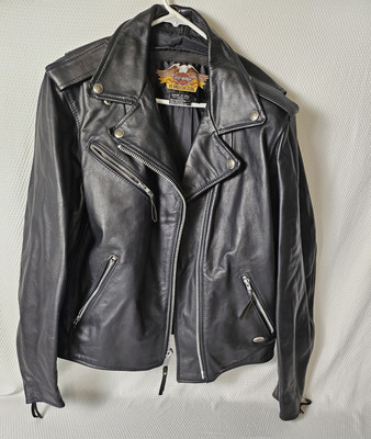 Vintage Harley Davidson Black Leather Jacket USA Women's L ~ Motorcycle