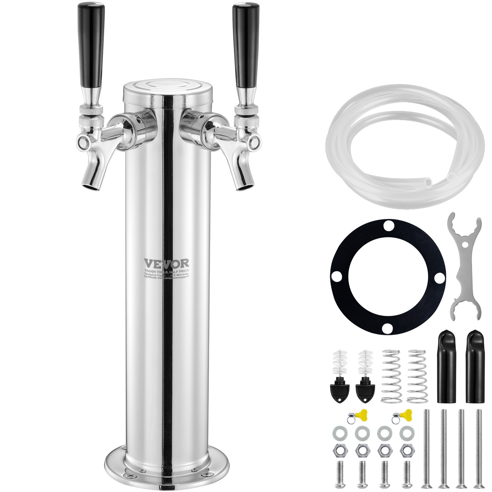VEVOR Dual Taps Draft Beer Tower Dispenser, Stainless Steel Keg Beer Tower, Kege