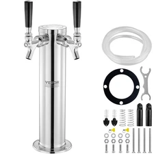 VEVOR Dual Taps Draft Beer Tower Dispenser, Stainless Steel Keg Beer Tower, Kege