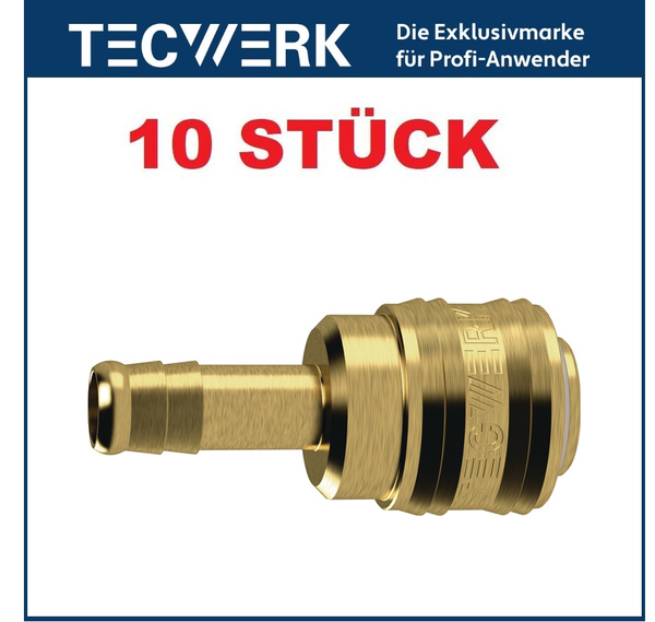 10 StüCk Tecwerk Druckluft Messing Schnellverschlusskupplung Dn 7,2 TüLle 13 Mm-image