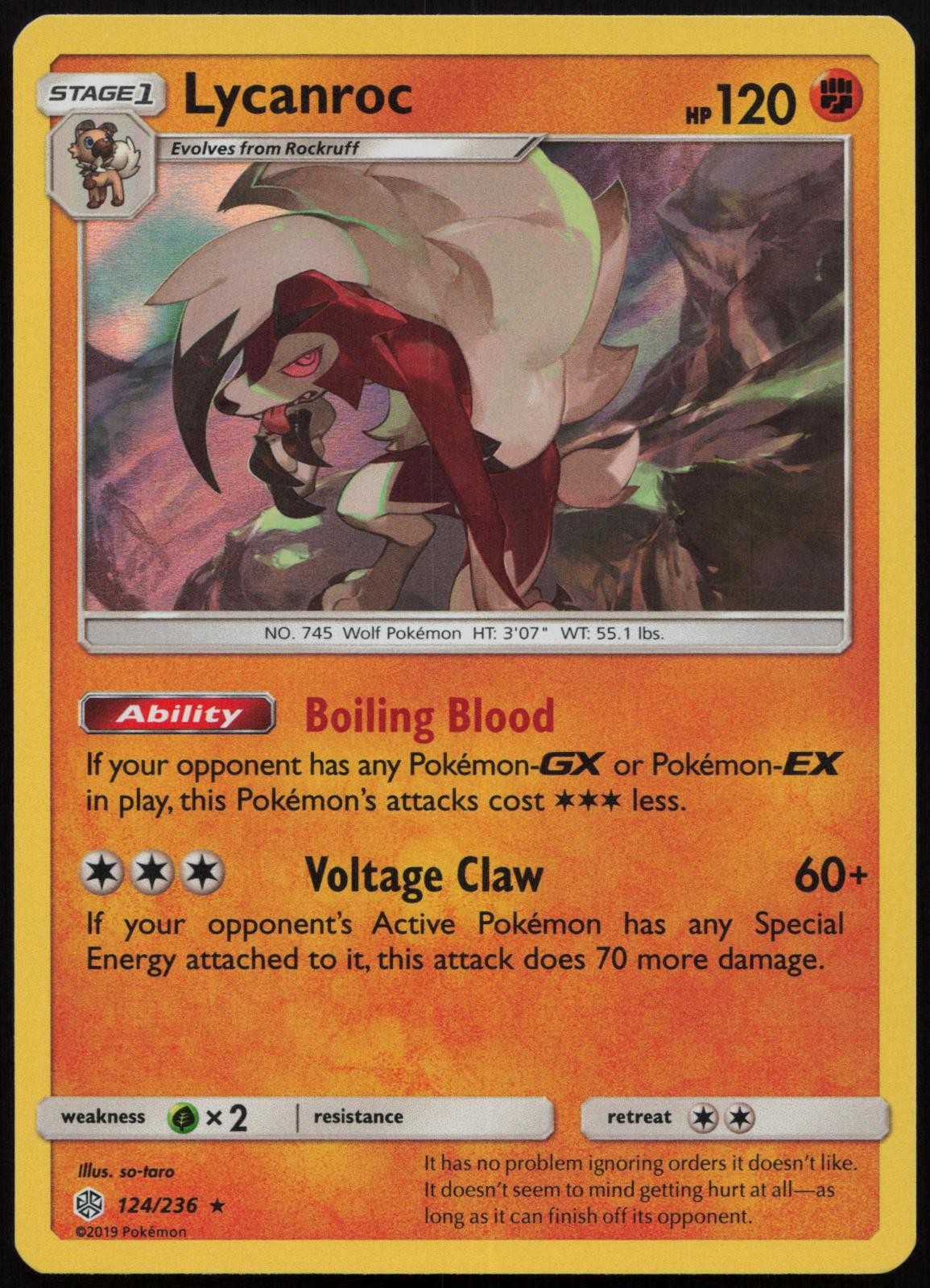 Lycanroc 124/236 Holo Rare Cosmic Eclipse Pokemon NM/LP