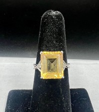 CN 925 STERLING SILVER YELLOW CITRINE CLEAR TOPAZ RING SIZE 6.5