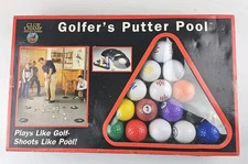 Golfers Putter Pool Game, Club Champ 16 Golf Balls Shooting Billiards Rack