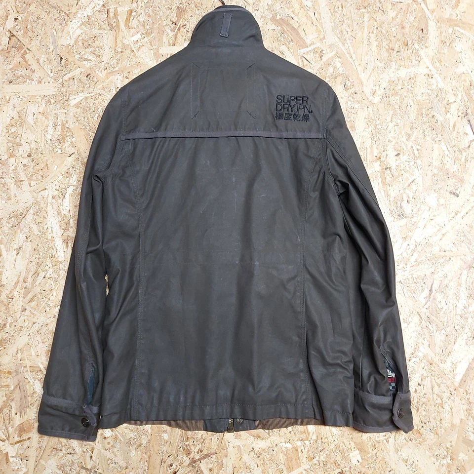 Large SUPERDRY Mens Wax Style Jacket BLACK HAWK Brown Motorcycle Biker Cotton - Image 3 of 4