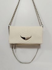 Zadig Voltaire Snake Print Leather Rock Wing Bag White Crossbody 21 13 3cm