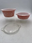 Vtg Pyrex Gooseberry Pink White Cinderella Nesting Bowls Set 471 + 473 w/ 1 Lid