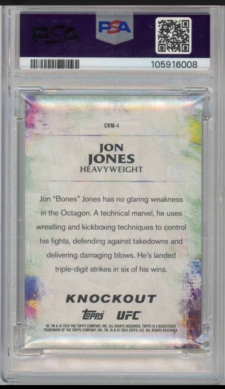 Pop 1 2024 Topps UFC Knockout Jon Jones Craftmasters RED SSP CRM4 #12/25 PSA 8 view 2