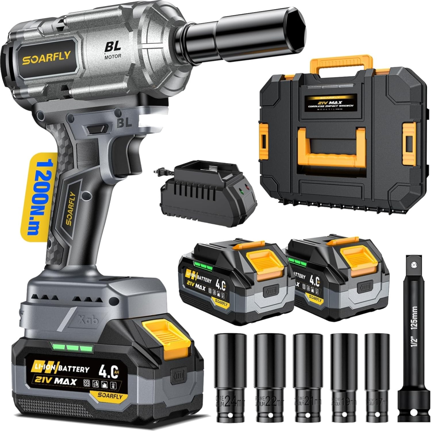 Cordless Impact Wrench Metal 1/2 900 ft-lbs High Torque Heavy Duty