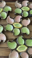 Rare Vintage French Majolica Oyster Plates. Hand-painted in Vallauris, France.
