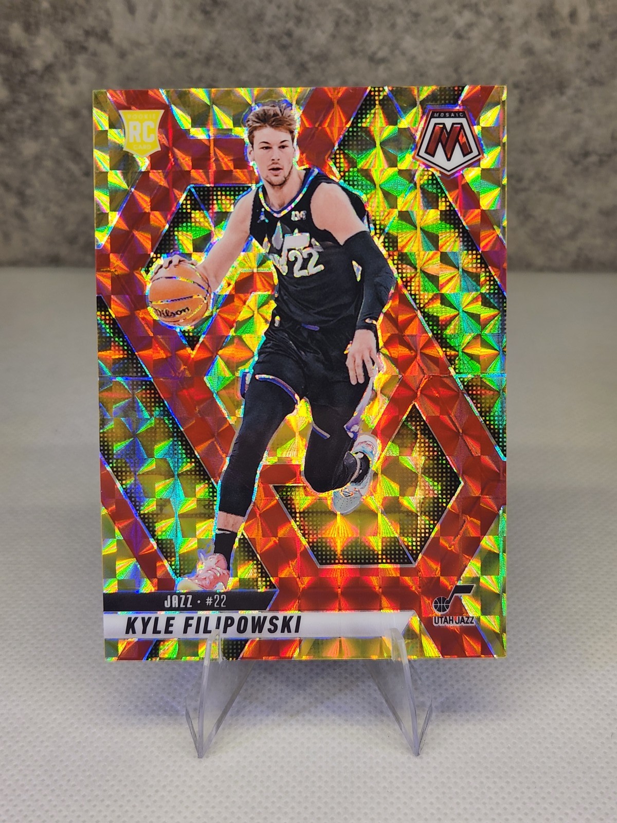 2024-25 Mosaic Kyle Filipowski #231 Choice Fusion Red & Yellow Rookie /75 Jazz