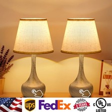 White 17'' Table Lamps Set of 2 Touch 3-Way Dimmable Living Room Bedroom Bedside