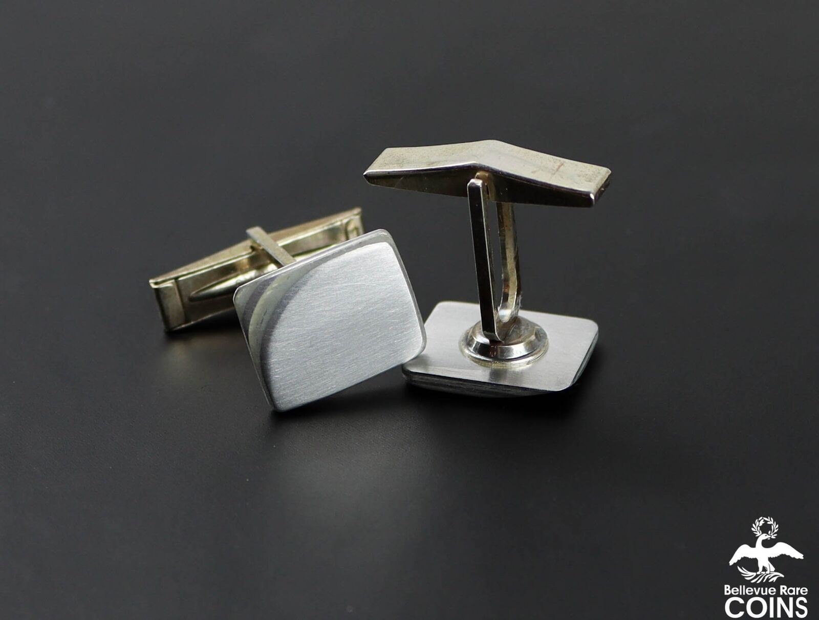 Modern Sterling Silver Rectangular Cuff Links w/L… - image 2