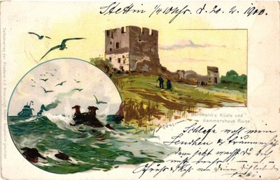 PC SHIPS SAILING SHIP IN THE DISTANCE VINTAGE LITHO POSTCARD (b62755)