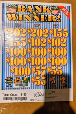 Bank A Winner! Pull Tab Ticket Game - Factory Sealed - 3,185 Count - Form 2067ZZ