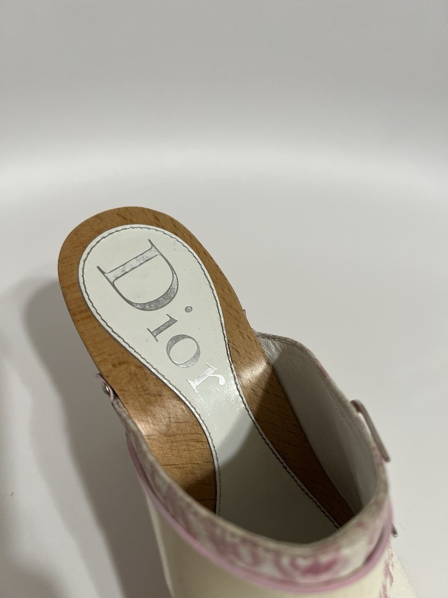 Vtg Christian Dior by John Galliano Pink Monogram Clog Mule Heels