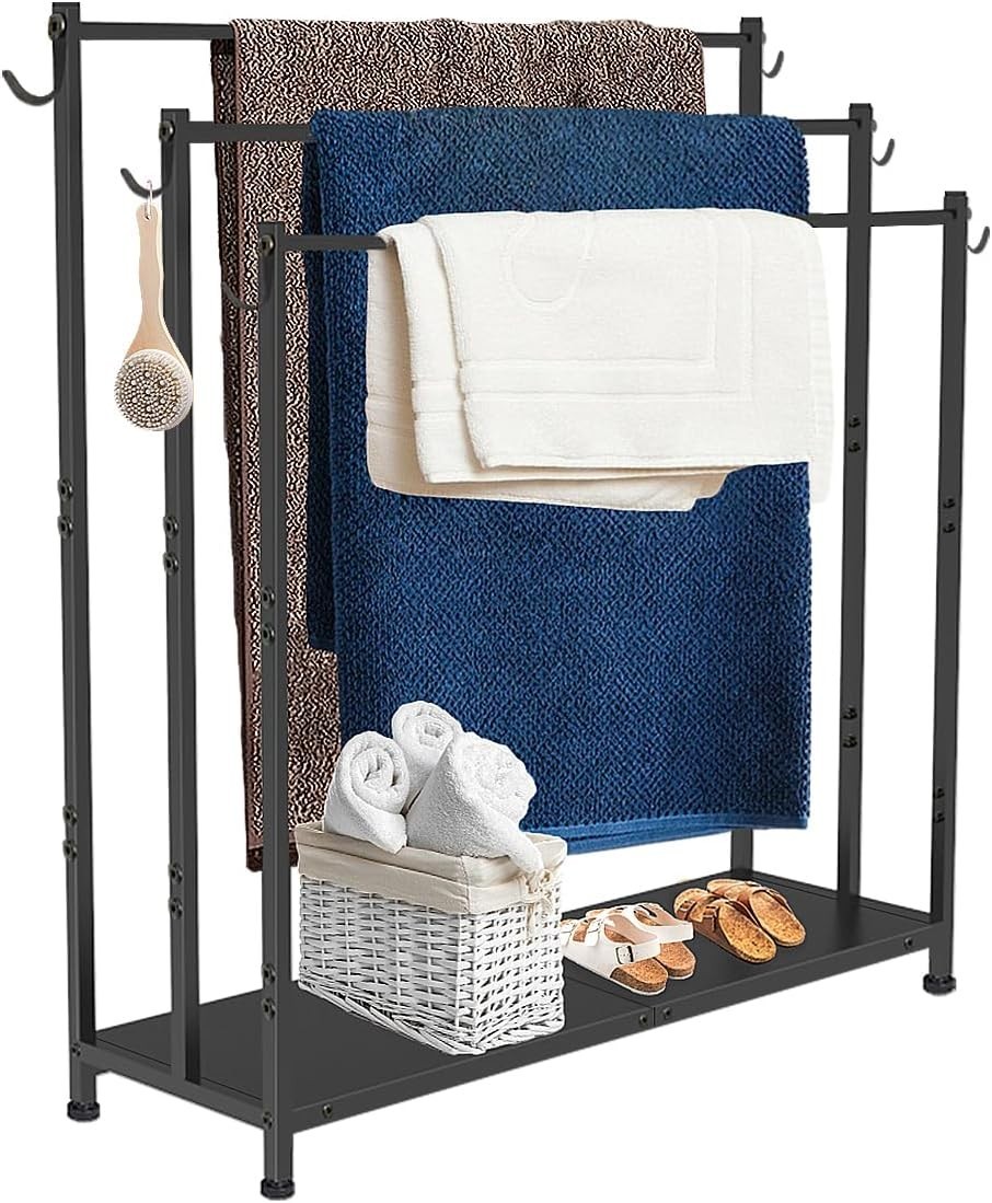 Rack With Metal Storage Shelf & 6 Hooks For B...