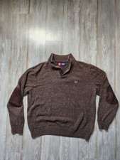 Chaps Heavyweight Knit Pullover Sweater 1/4 Button Elbow Patches Brown Sz XL EUC