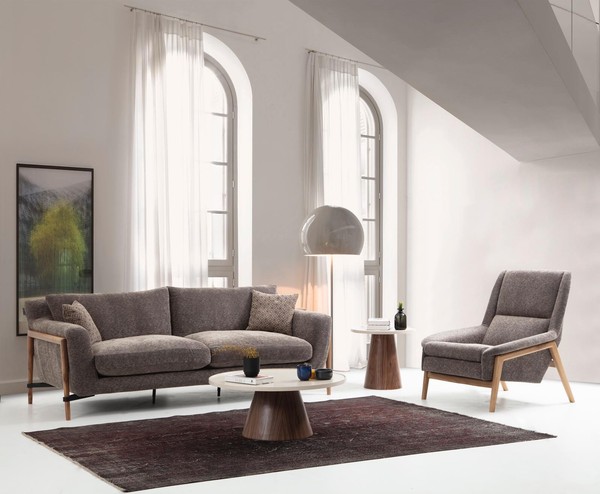 Sofas Sofagarnitur 3 Sitzer Sessel Dreisitzer Stoff Wohnzimmer Grau-image
