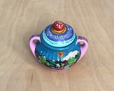 Azúcarero Isidoro México Cerámica Pintado a Mano con Tapa Azul Rosa Asas Talla S.