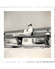 1950s Beach Photograph- Woman in Swimsuit Scalloped Border Coastal Leisure Scene
