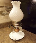 Vintage Boudoir Milk Glass Hobnail Lamp Hurricane Shade W/ Edison Bulb STUNNING