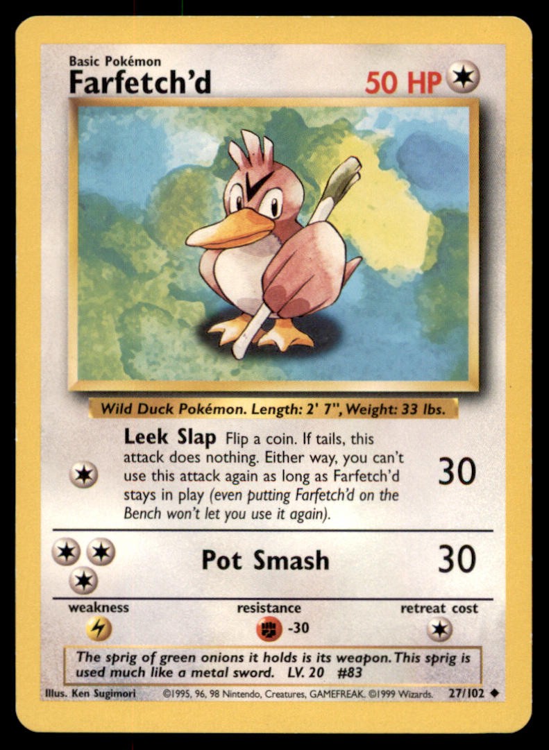 Farfetch'd 27/102 Uncommon Base Set Unlimited Pokemon MP