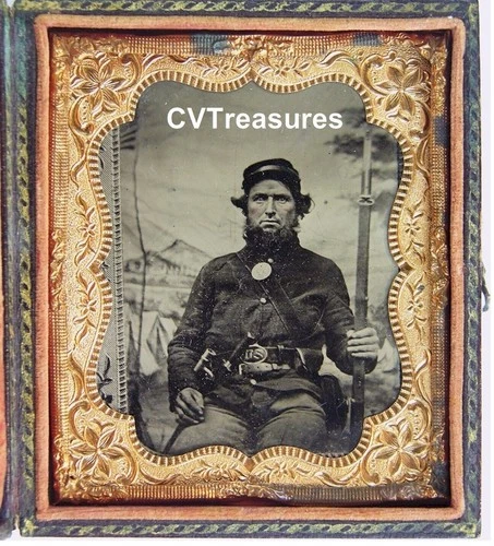 CIVIL WAR Union Soldier Tintype Photo Sixth Plate Weapons Historical Photography