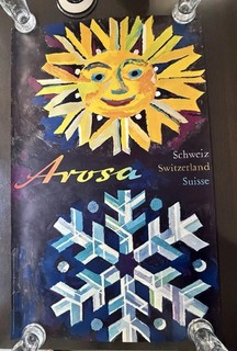 Vintage 1960 Arosa Switzerland 🇨🇭Ski Poster (Exceptional) Lithograph R A R E