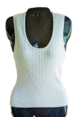 Vintage Y2K Cache Tank Top M Ribbed Beaded Pearl Gold Metallic Thread Coquette