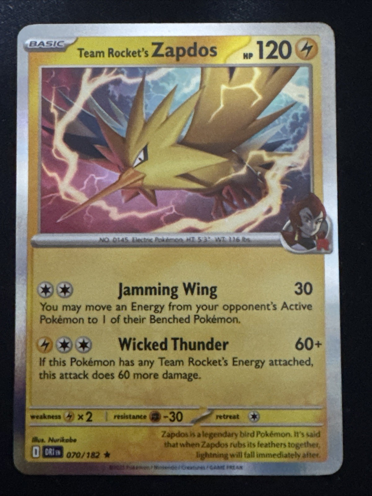 Pokémon TCG Team Rockets Zapdos Reverse Holo Rare Card 70-182 Destined Rivals