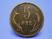 DENMARK  5 ORE COIN 1898 H (VBP)   / SNIFF'S  ANCIENT COINS T-4