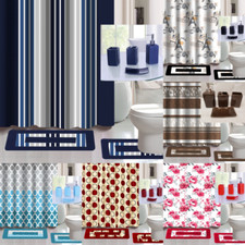 19PC COMPLETE BATHROOM BATH MATS PRINTED SHOWER CURTAIN W/CERAMIC ACCESSORY