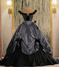 Gothic Black Wedding Dresses Vintage Ruffles Off Shoulder A-line Bridal Gowns