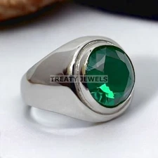 Emerald Oval Cut Gemstone With 925 Sterling Silver Ring For Men's #619