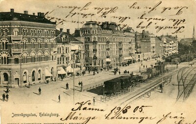 Schweden Helsingborg Jernvagsgatan Eisenbahn St.Fracht Auto 1905 Postkarte
