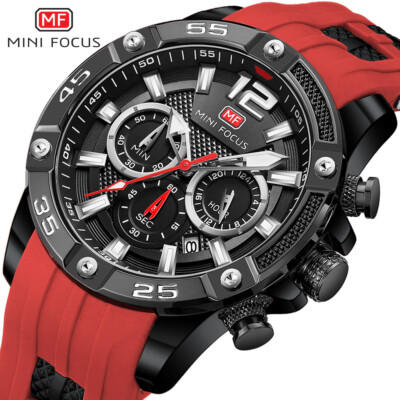 MINI FOCUS Fashion Sport Watch Men's Waterproof Date Quartz Silicone Strap Watch