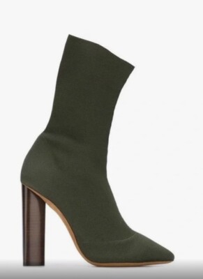Yeezy Season 2 Made in Italy Heeled Knit Sock Bootie in Olive Green Size 41 $895