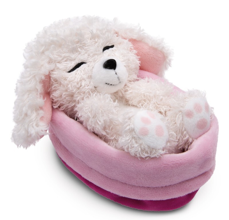Thumbnail - Nici Kuscheltier "sleeping Pets" Weißer Pudel, 12 Cm, Rosa Körbchen