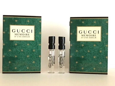 LOT of 2~Gucci MEMOIRE D'UNE ODEUR Eau de Parfum .05oz/1.5ml CARDED SAMPLES