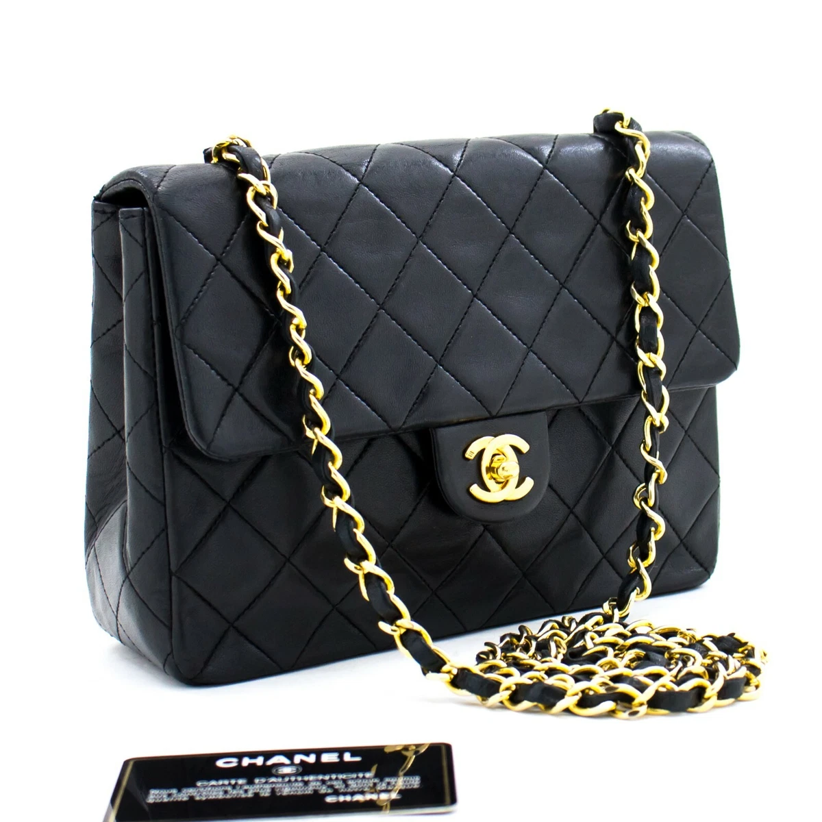 CHANEL Mini Square Small Chain Shoulder Crossbody Bag Black Quilt For Sale  at 1stDibs