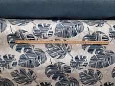 Dark Blue and beige TROPICAL Palm Leaves heavy Upholstery Fabric