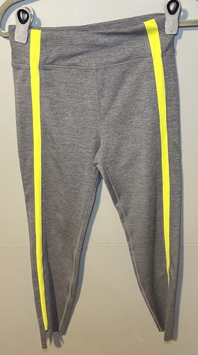 Zyia Active Gray /Neon Tape Light Luxe Hi-Rise 7/8 Leggings 24" Women's Size 6-8