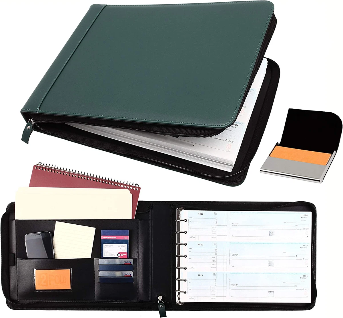 Zippered Business Check Binder 7 Ring for 3 Up Business Size