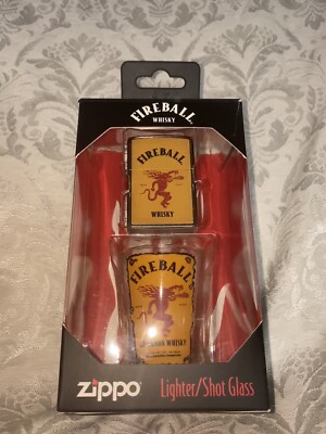 Fireball Whiskey / Zippo Lighter  & Shot Glass Gift Set - NEW OPEN BOX