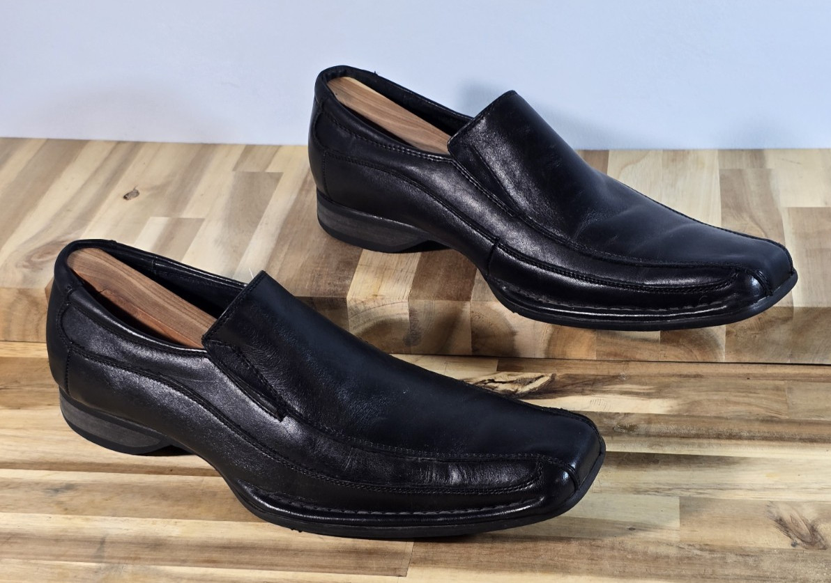 Varese Daytona Black Leather Dress Shoes Size 10 Men's Slip On Loafers
