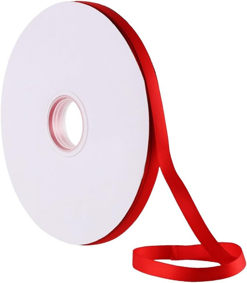 Rollo de Cinta Roja, 10MM X 100M Artesanía Cinta de Satén Fina para Envoltura de Regalo Boda
