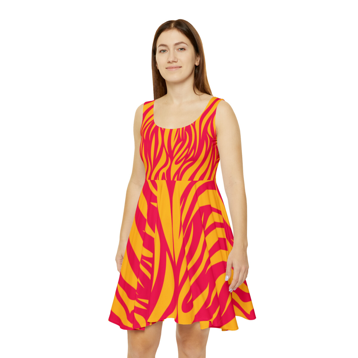 Women's Skater Dress Orange yellow tiger print